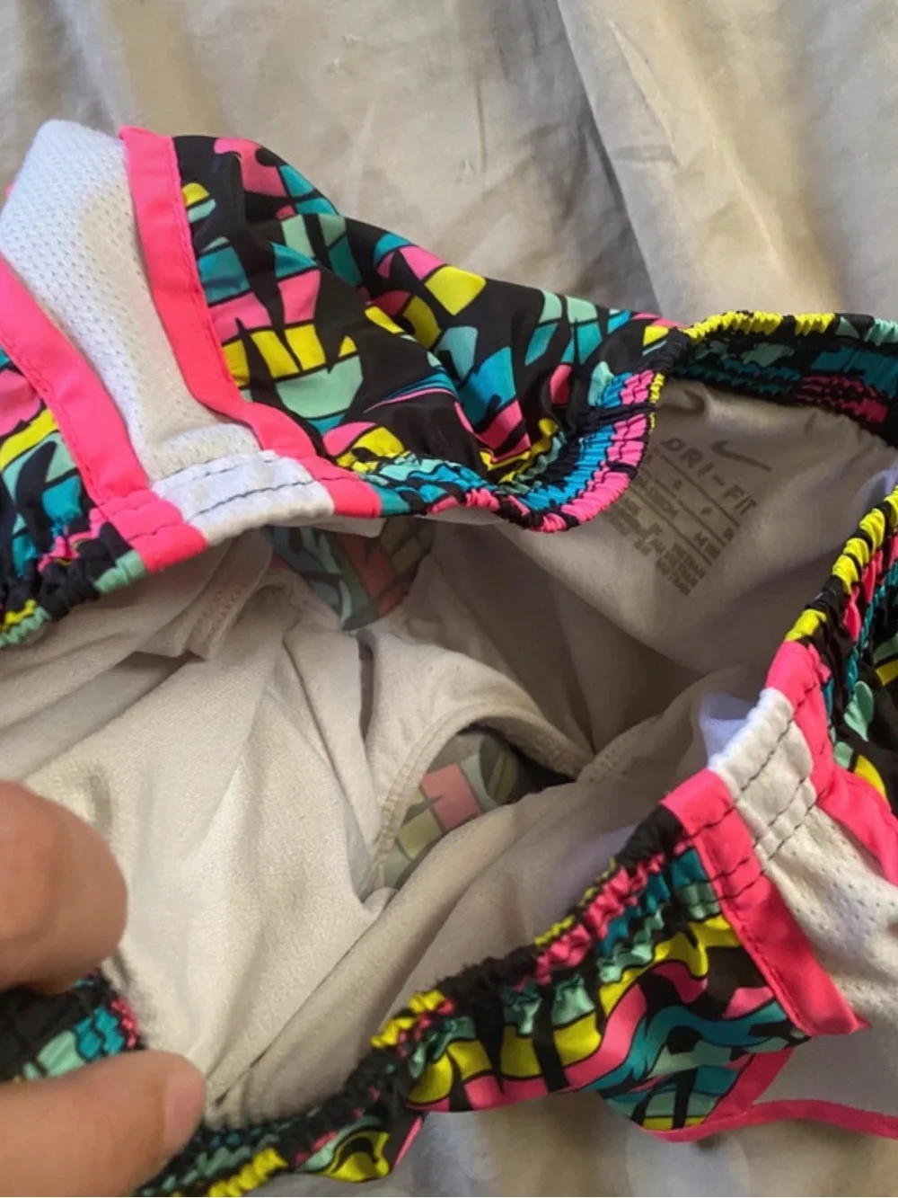 Nike Girls Black Athletic Shorts with Pink, Teal & Yellow Graphic